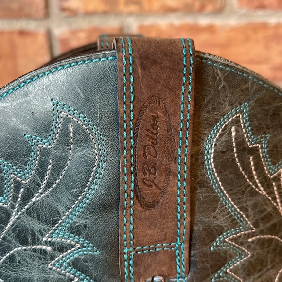 J.B. Dillon Square Toe Blue/Brown Cowboy Boots - Picture 3 of 11